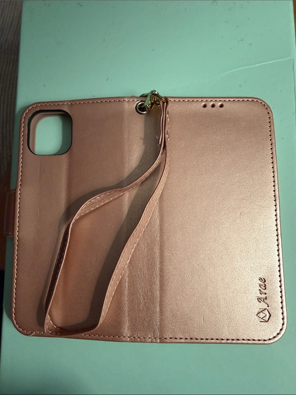 Ara Rose Gold Leather Wallet Phone Case with Wrist Strap - Picture 7 of 12